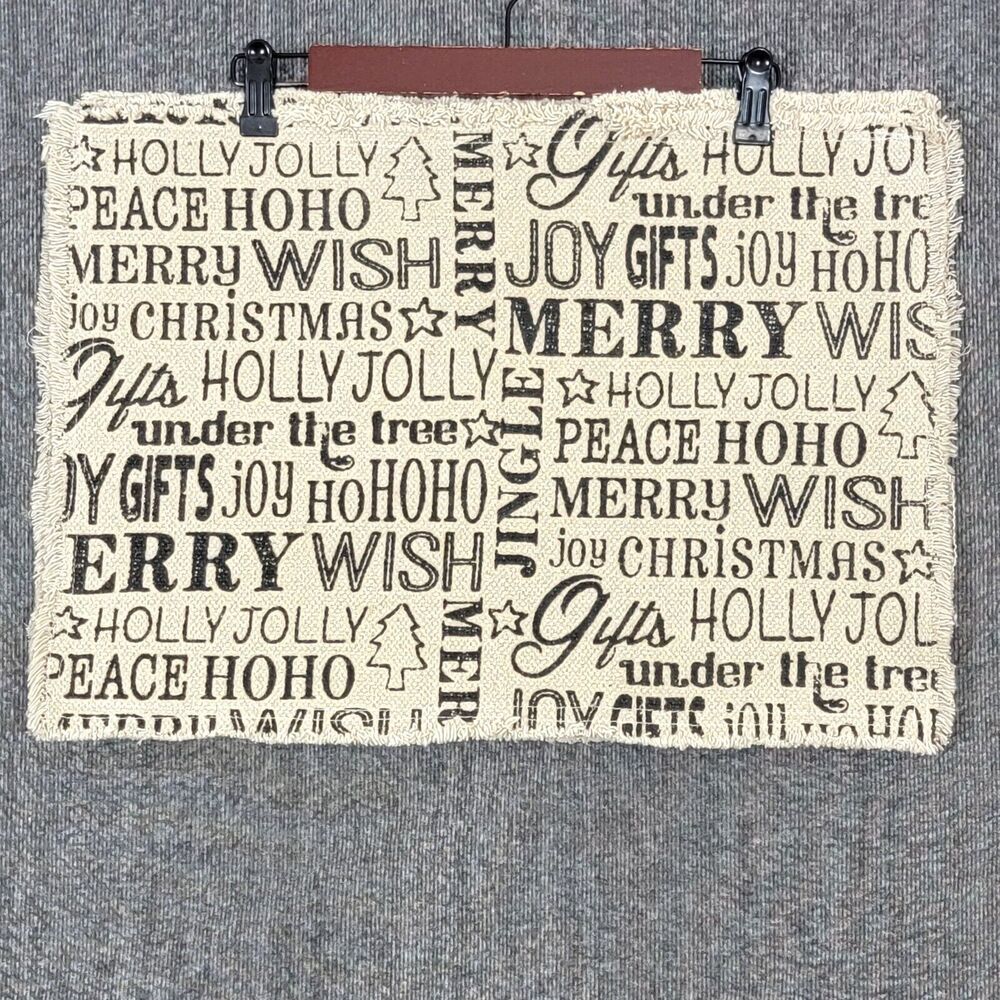 Christmas Holiday Placemats Beige Black Cotton Nicole Miller Home Lot Set of 4